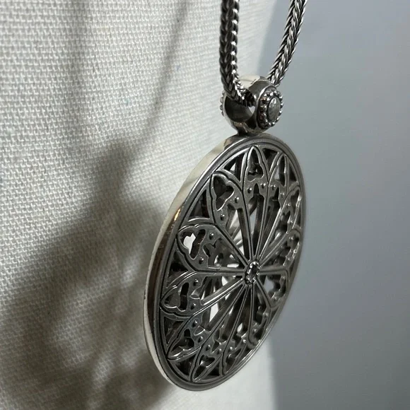 Brighton Capella Long Necklace Silver Plated 2"D Medallion Thick Chain